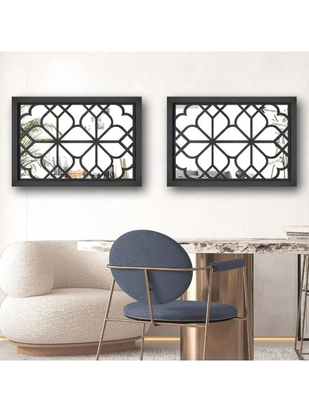 Rustic Farmhouse Set of 2 Rectangular Wall Mirrors - Black Accent for Home Decor